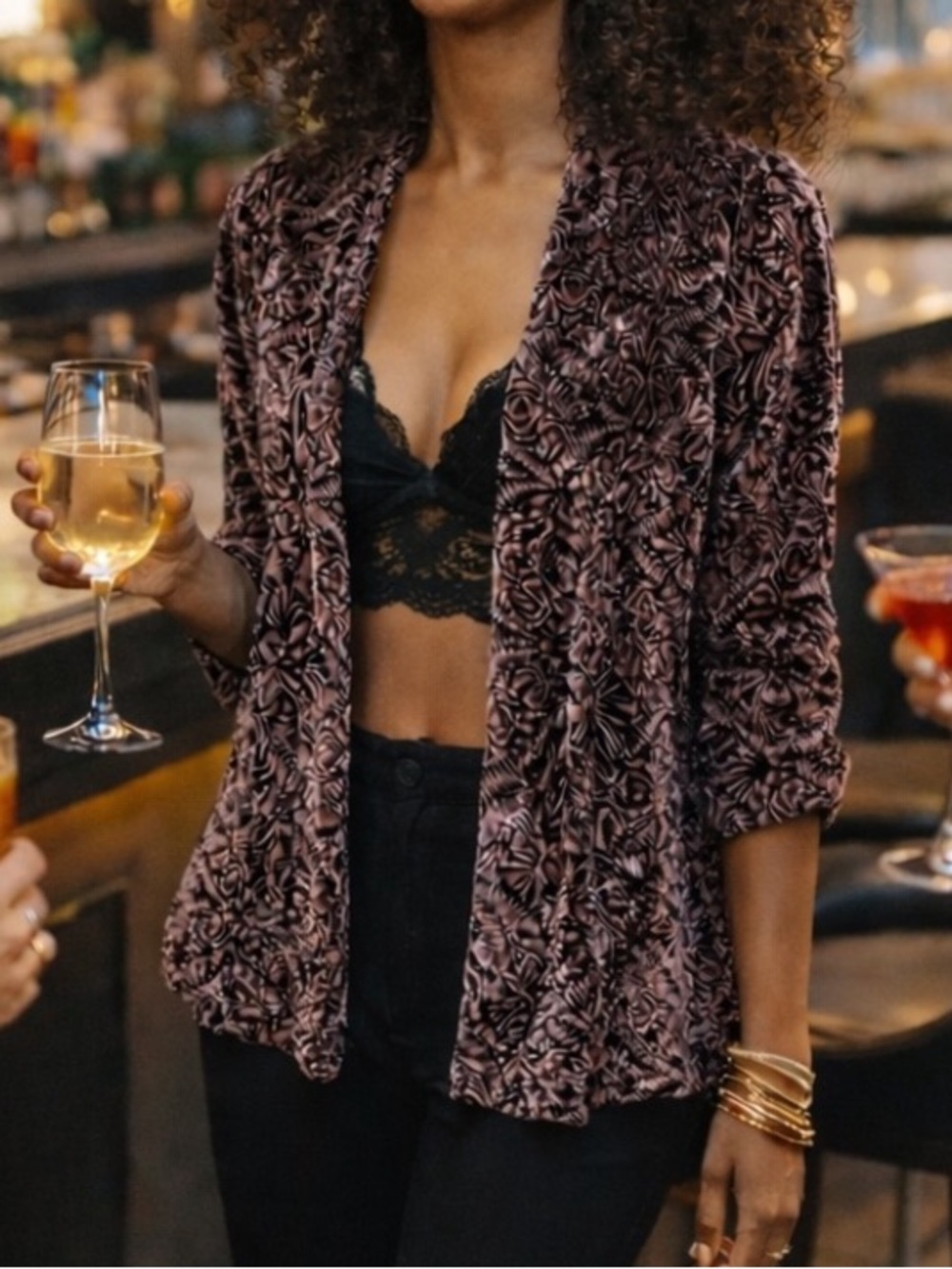 90s Burnout Velvet Kimono Cardigan Mauve Black Grunge Indie Sleeze